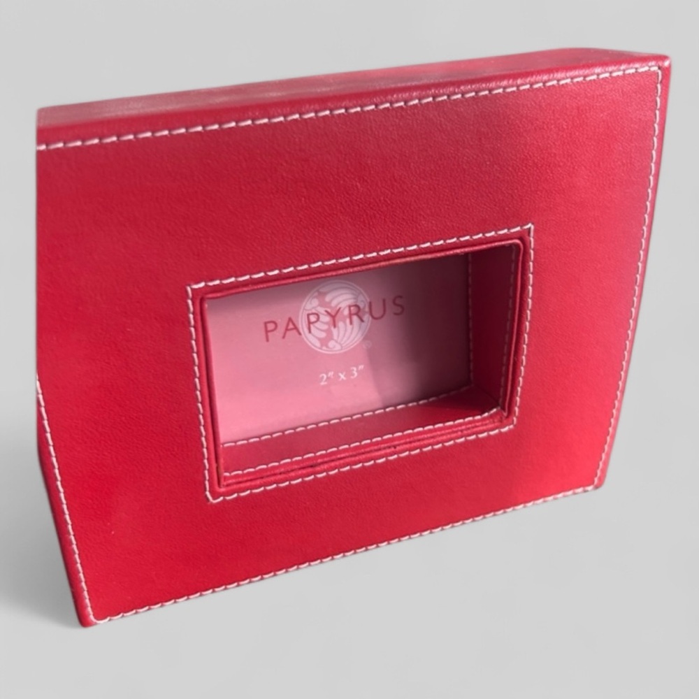 Papyrus Vintage Deadstock funky red leather 3 x 2 photo frame with box gift y2k
